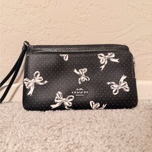 COACH Black Wristlet with White Bow Print